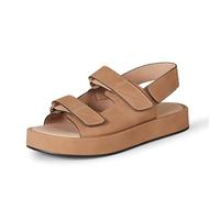 Amazon Essentials Sandales Plates Compensées à Triple Lanière Réglable Femme, Chameau Simili Micro Suède, 37.5 EU