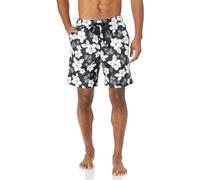 Amazon Essentials Short de Bain de 23cm avec Doublure en Maille, Poches, Fermeture à Cordon Homme, Noir Fleur D'hibiscus, S