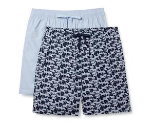 Amazon Essentials Short de Pyjama et de Détente en Popeline de Coton Extensible Homme, Lot de 2, Bleu Grisé/Zèbre, XXS