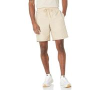 Amazon Essentials Short en Coton à Coupe Décontractée de 20cm avec Taille Élastiquée et Cordon de Serrage Homme, Brun Kaki Blanc Rayures, XS