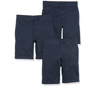 Amazon Essentials Short Plat à l’Avant tissé, Aspect Uniforme, Infroissable Garçon, Lot de 3, Bleu Marine, 5 Ans Slim