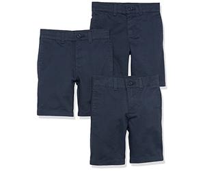 Amazon Essentials Short Plat à l’Avant tissé, Aspect Uniforme, Infroissable Garçon, Lot de 3, Bleu Marine, 4 Ans