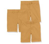 Amazon Essentials Short Plat à l’Avant tissé, Aspect Uniforme, Infroissable Garçon, Lot de 3, Brun Kaki Foncé, 4 Ans