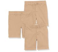 Amazon Essentials Short Plat à l’Avant tissé, Aspect Uniforme, Infroissable Garçon, Lot de 3, Kaki Ocre, 9 Ans