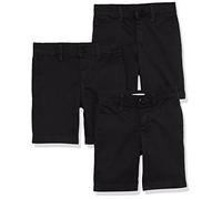 Amazon Essentials Short Plat à l’Avant tissé, Aspect Uniforme, Infroissable Garçon, Lot de 3, Noir, 10 Ans