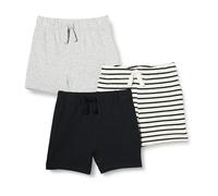 Amazon Essentials Shorts à Enfiler en Coton Mixte Bébé, Lot de 3, Gris Clair Chiné/Noir/Rayures, 0-3 mois