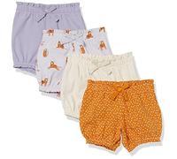 Amazon Essentials Shorts Bouffants Bébé Fille, Lot de 4, Ivoire/Lilas/Or Points/Tigre, Prématuré