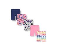 Amazon Essentials Shorts Cycliste Mi-Long Fille, Lot de 5, Blanc Imprimé Arc-en-ciel/Bleu Fraises/Bleu Marine/Gris Guépard/Rose, 11-12 ans