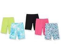 Amazon Essentials Shorts Cycliste Mi-Long Fille, Lot de 5, Bleu Sirènes/Noir/Rose/Tie-dye/Vert, 5 ans