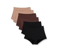 Amazon Essentials Shorty Taille Haute en Microfibre Femme, Lot de 6, Bronze Lavé/Noir/Noisette, 42
