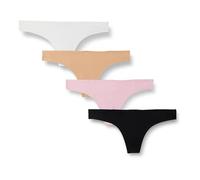 Amazon Essentials Sous-Vêtements pour Femme Respirants sans Couture, String, Stretch Collé Femme, Lot de 4, Blanc/Chameau/Noir/Rose Clair, 38