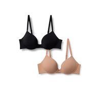 Amazon Essentials Soutien-Gorge Plongeant Push-Up Avec Doublure En Microfibre Femme, Lot de 2, Bronze Lavé/Noir, 100D