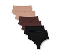 Amazon Essentials String Taille Haute En Microfibre Femme, Lot de 6, Bronze Lavé/Noir/Noisette, 48