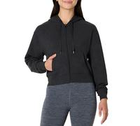 Amazon Essentials Sweat-Shirt Court et Zippé à Capuche pour le Sport, Doux, Léger et Performant Femme, Noir Teinture Spatiale, L