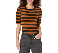 Amazon Essentials T-Shirt à Col Rond à Manches Courtes Bouffantes, Coupe Classique Femme, Noir Brun Motif Bandes, XXL