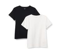 Amazon Essentials T-shirt à Col Rond et Manches Courtes 100 % Coton, Coupe Classique Femme, Lot de 2, Blanc/Noir, XXS