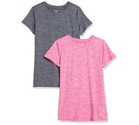 Amazon Essentials T-shirt à Col Rond et Manches Courtes, Tissu Technique et Extensible à Séchage Rapide Femme, Lot de 2, Framboise Teinture Spatiale/Gris Foncé Teinture Spatiale, XS