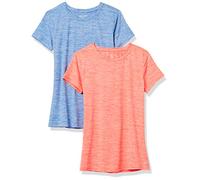 Amazon Essentials T-shirt à Col Rond et Manches Courtes, Tissu Technique et Extensible à Séchage Rapide Femme, Lot de 2, Bleu Clair Teinture Spatiale/Orange Corail Teinture Spatiale, XXL
