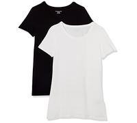 Amazon Essentials T-Shirt à Manches Courtes, Coupe Standard (Ras-de-Cou et Col en V) Femme, Pack of 2, Blanc/Noir, XS
