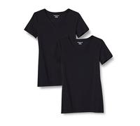 Amazon Essentials T-Shirt à Manches Courtes, Coupe Standard (Ras-de-Cou et Col en V) Femme, Pack of 2, Noir, L