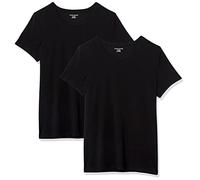 Amazon Essentials T-Shirt à Manches Courtes, Coupe Standard (Ras-de-Cou et Col en V) Femme, Pack of 2, Noir, XXL