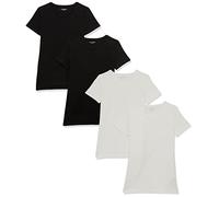 Amazon Essentials T-Shirt à Manches Courtes, Coupe Standard (Ras-de-Cou et Col en V) Femme, Pack of 4, Blanc/Noir, M