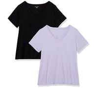 Amazon Essentials T-shirt À Manches Courtes et Col En V, Grande Taille Femme, Lot de 2, Noir/Lavande, 6XL Grande taille
