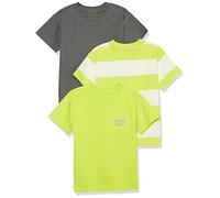 Amazon Essentials T-shirt à manches courtes moderne Mixte Enfante, Lot de 3, Blanc Motif Rayures Rugby/Charbon Chiné/Vert Citron, 8 ans