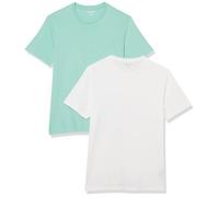 Amazon Essentials T-shirt ajusté à encolure ronde et manches courtes Homme, Lot de 2, Blanc/Bleu des Mers du Sud, XS