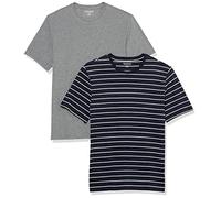 Amazon Essentials T-shirt ajusté à encolure ronde et manches courtes Homme, Lot de 2, Bleu Marine Rayures/Gris Chiné, XL