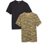 Amazon Essentials T-shirt ajusté à encolure ronde et manches courtes Homme, Lot de 2, Noir/Vert Imprimé Motifs Camouflage, XXL