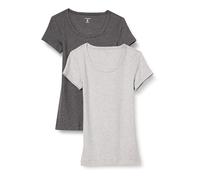 Amazon Essentials T-Shirt Ajusté à Manches Courtes et Encolure Dégagée Femme, Lot de 2, Charbon Chiné/Gris Clair Chiné, XS