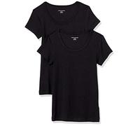 Amazon Essentials T-Shirt Ajusté à Manches Courtes et Encolure Dégagée Femme, Lot de 2, Noir, L