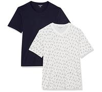 Amazon Essentials T-shirt avec col en v et manches courtes Homme, Lot de 2, Bleu Marine/Imprimé Bateaux, S