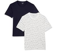 Amazon Essentials T-shirt avec col en v et manches courtes Homme, Lot de 2, Bleu Marine/Imprimé Bateaux, S