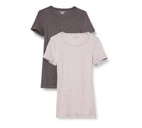 Amazon Essentials T-Shirt Col Rond à Manches Courtes Coupe Ajustée Femme, Lot de 2