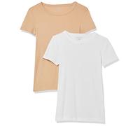 Amazon Essentials T-Shirt Col Rond à Manches Courtes Coupe Ajustée Femme, Lot de 2