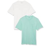 Amazon Essentials T-Shirt Col Rond à Une Poche et Manches Courtes Homme, Lot de 2, Blanc/Vert des Mers du Sud, L