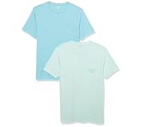 Amazon Essentials T-Shirt Col Rond à Une Poche et Manches Courtes Homme, Lot de 2, Bleu Clair/Bleu des Mers du Sud, L