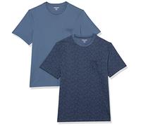Amazon Essentials T-Shirt Col Rond à Une Poche et Manches Courtes Homme, Lot de 2, Bleu Délavé/Imprimé Fleuri, M