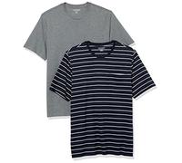 Amazon Essentials T-Shirt Col Rond à Une Poche et Manches Courtes Homme, Lot de 2, Bleu Marine Rayures/Gris Chiné, M