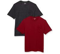 Amazon Essentials T-Shirt Col Rond à Une Poche et Manches Courtes Homme, Lot de 2, Bordeaux/Charbon Chiné, XS