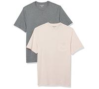 Amazon Essentials T-Shirt Col Rond à Une Poche et Manches Courtes Homme, Lot de 2, Gris Chiné/Rose Pâle, XL
