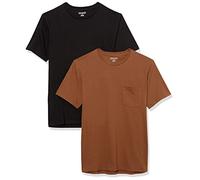 Amazon Essentials T-Shirt Col Rond à Une Poche et Manches Courtes Homme, Lot de 2, Noir/Brun, S