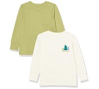 Amazon Essentials T-shirt côtelé à manches longues Mixte Enfante, Lot de 2, Blanc Cassé Great Outdoors/Vert Olive Clair, 5 ans