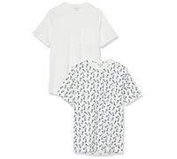 Amazon Essentials T-shirt coupe droite à encolure ronde et manches courtes, avec poche Homme, Lot de 2, Blanc/Imprimé Ananas, M