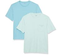 Amazon Essentials T-shirt coupe droite à encolure ronde et manches courtes, avec poche Homme, Lot de 2, Bleu Clair/Bleu des Mers du Sud, M