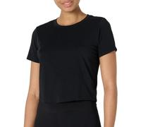 Amazon Essentials T-Shirt Court et Léger de Sport et de Yoga à Manches Courtes et Col Rond en Coton Doux Femme, Noir, M