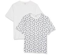 Amazon Essentials T-shirt en Coton à Col Rond à Manches Courtes, Coupe Classique Homme, Lot de 2, Blanc Imprimé Ananas/Blanc Vif, XL