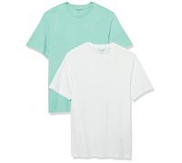 Amazon Essentials T-shirt en Coton à Col Rond à Manches Courtes, Coupe Classique Homme, Lot de 2, Blanc/Bleu des Mers du Sud, M
